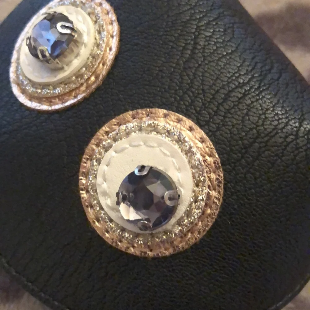 Express Black Faux Leather Coin Purse Keychain Jewels Tassel